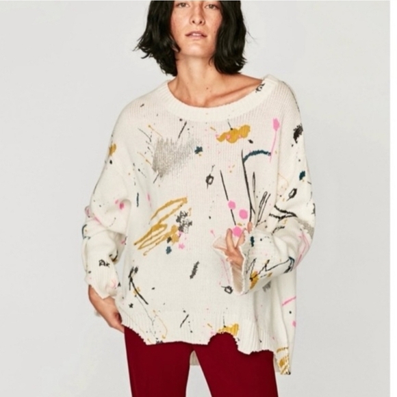 Zara Sweaters - ZARA Knit Distressed Splatter Paint Oversized Sweater S